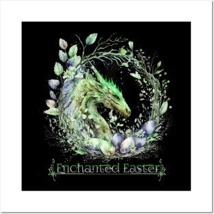 Enchanted Easter Dragon Wreath Egg Green Pastel Design Posters and Art